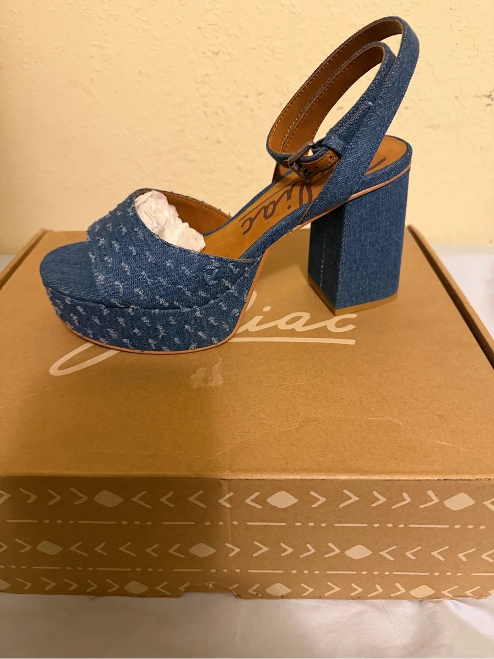 Zodiac Blue Denim Platform Sandals with Ankle Strap